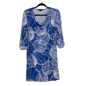 Banana Republic Blue 3/4 Sleeve Cowl Neck Geometric Knee Length Shift Dress Sm